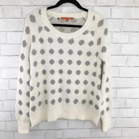 Modcloth Off White & Gray Metallic Fuzzy Polka Dot Sweater, Size Small - Picture 1 of 8